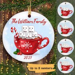 Ornament Family Marshmallow In Hot Choco Cup Personalized Circle Ornament Ceramic / Pack 1