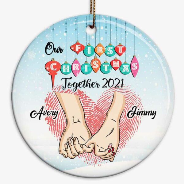Ornament First Christmas Couple Hands Personalized Circle Ornament