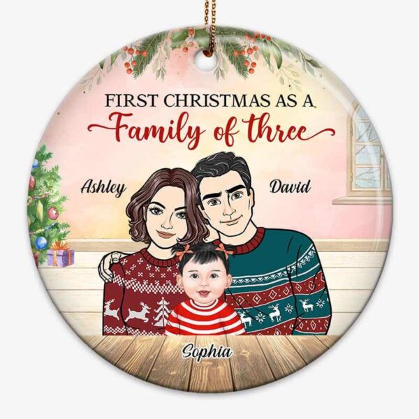 Ornament First Christmas Front View Baby & Parents Personalized Circle Ornament