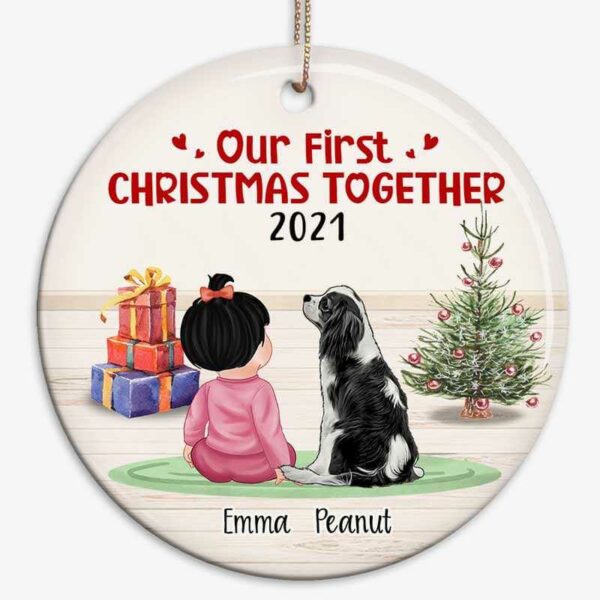 Ornament First Christmas Together Baby & Dog Personalized Circle Ornament