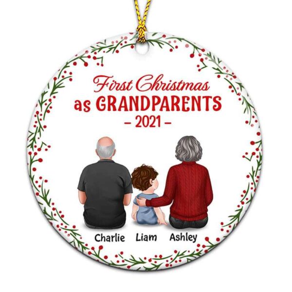 Ornament First Time As Grandparents Personalized Decorative Circle Ornament