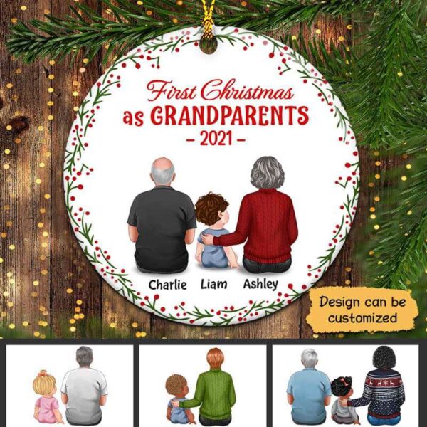 Ornament First Time As Grandparents Personalized Decorative Circle Ornament Ceramic / Pack 1