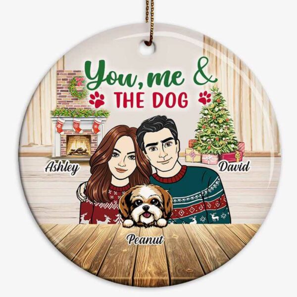 Ornament Front View Couple And Dogs Personalized Circle Ornament