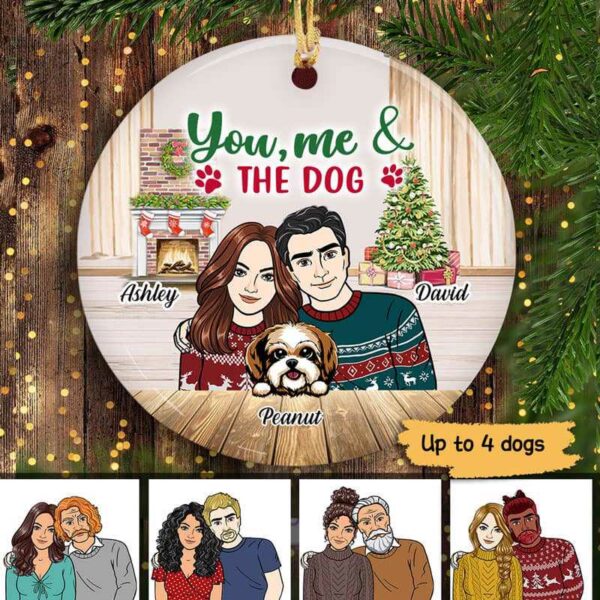 Ornament Front View Couple And Dogs Personalized Circle Ornament Ceramic / Pack 1
