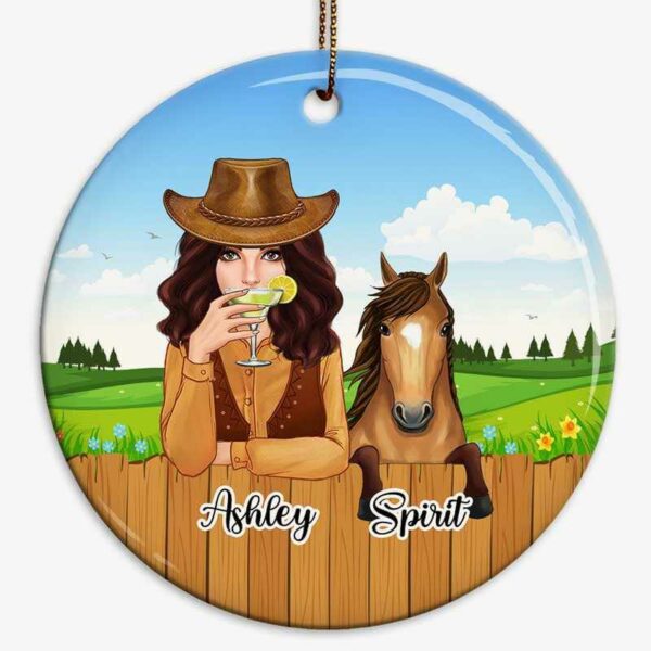 Ornament Girl And Horse Sitting Personalized Circle Ornament