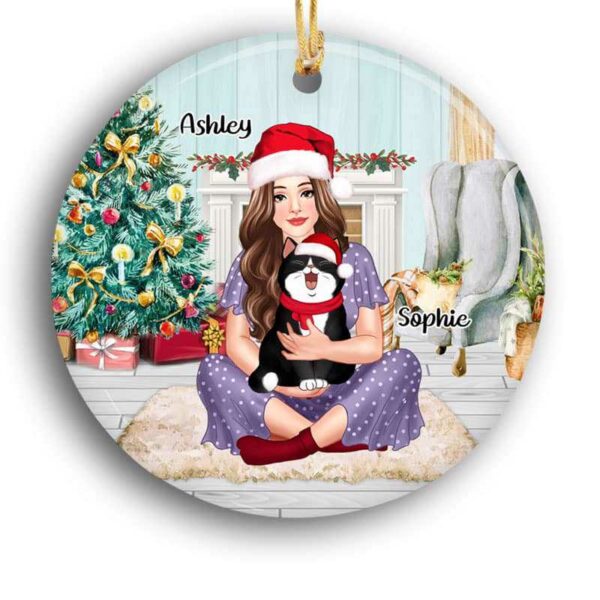 Ornament Girl Holding Cats Personalized Circle Ornament