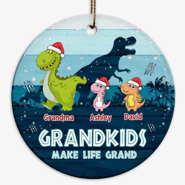 Ornament Grandkids Make Life Grand Dinosaur Family Personalized Circle Ornament