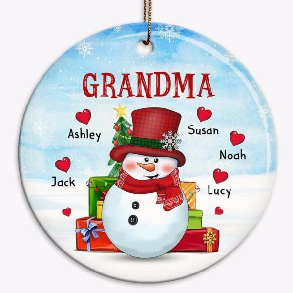 Ornament Grandma Snowman Grandkids Hearts Personalized Circle Ornament