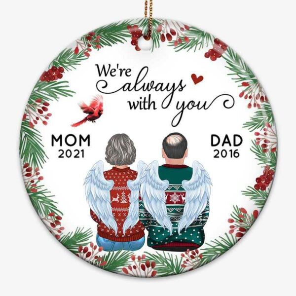 Ornament Holly Branch Dad Mom Cardinal Memorial Personalized Circle Ornament