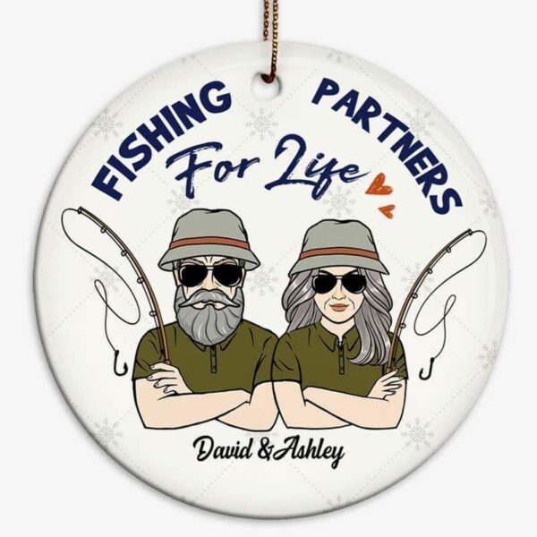 Ornament Husband Wife Fishing Partners Personalized Circle Ornament