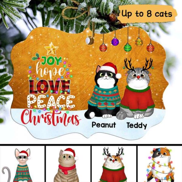 Ornament Joy Hope Love Peace Christmas Cats Personalized Christmas Ornament Pack 1