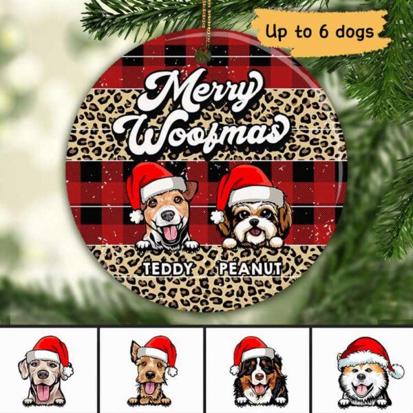 Ornament Leopard Checkered Gift For Dog Mom Personalized Cirle Ornament Ceramic / Pack 1