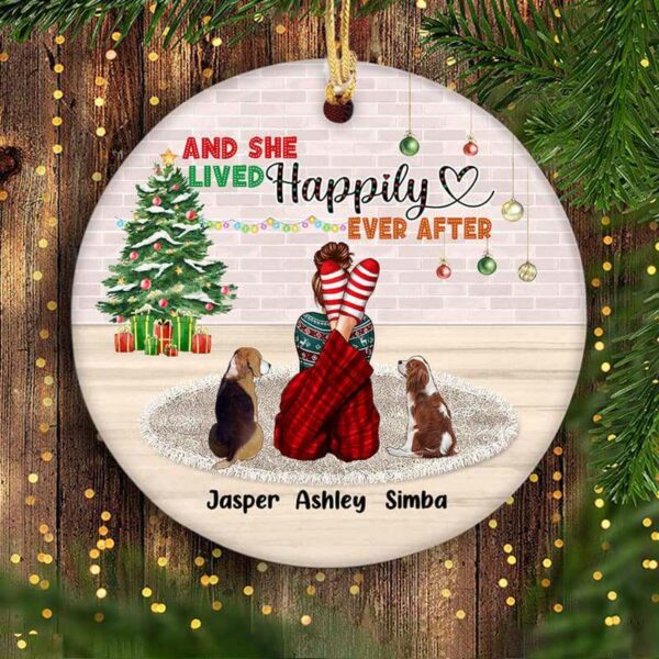 Ornament Lived Happily Ever After With Dogs Personalized Circle Ornament Ceramic / Pack 1