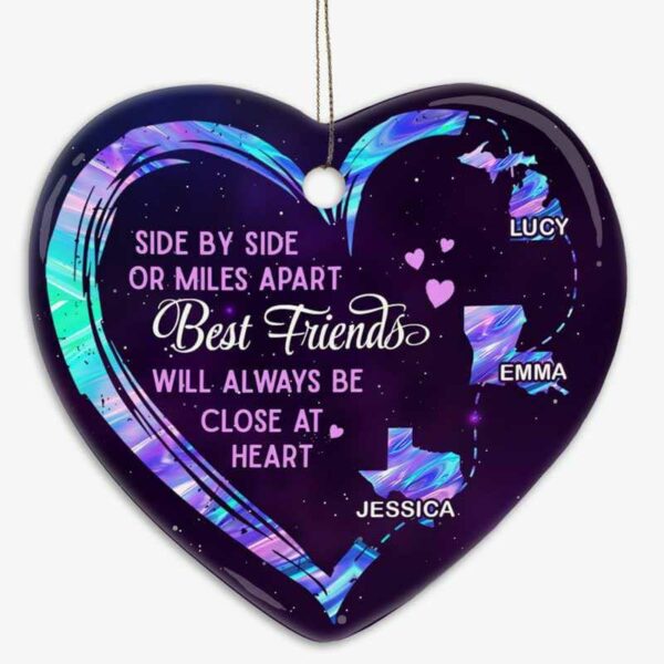 Ornament Long Distance Besties Siblings State Map Personalized Heart Ornament