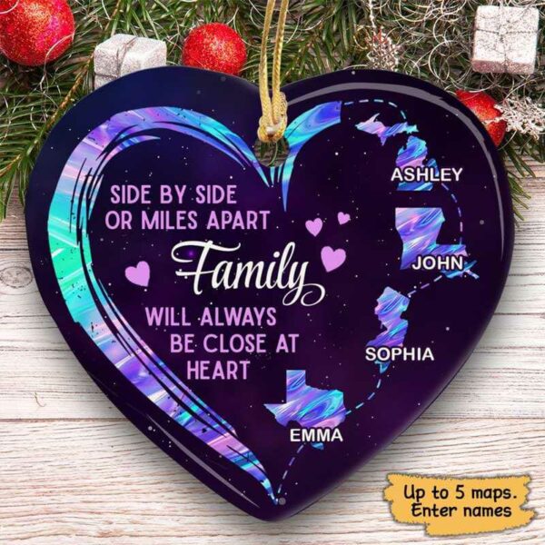 Ornament Long Distance Besties Siblings State Map Personalized Heart Ornament Ceramic / Pack 1