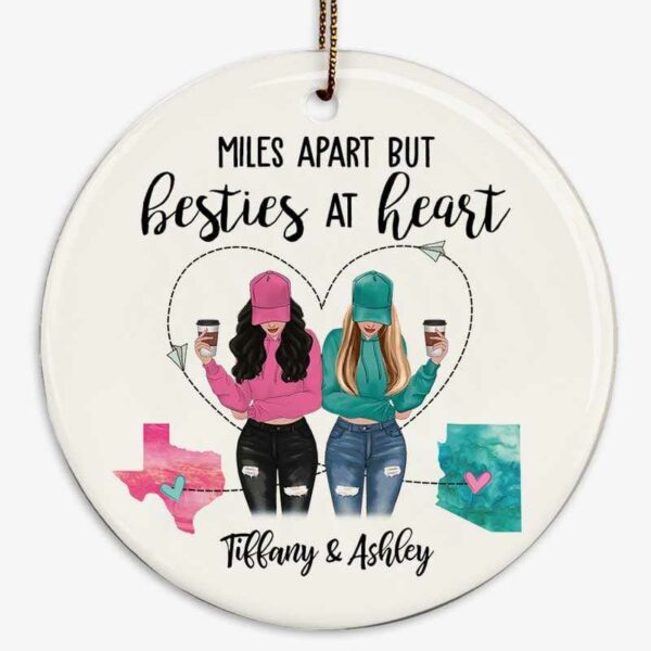 Ornament Long Distance Besties Sisters Modern Girls Personalized Circle Ornament