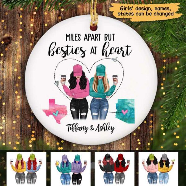 Ornament Long Distance Besties Sisters Modern Girls Personalized Circle Ornament Ceramic / Pack 1