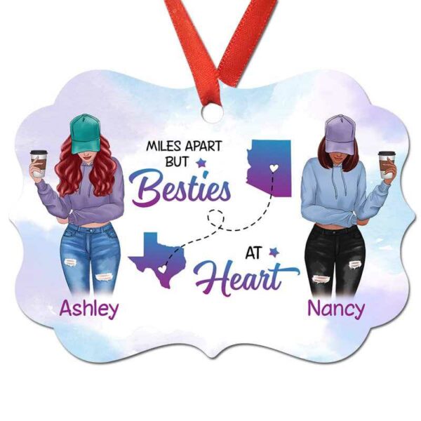Ornament Long Distance Front View Besties Personalized Christmas Ornament