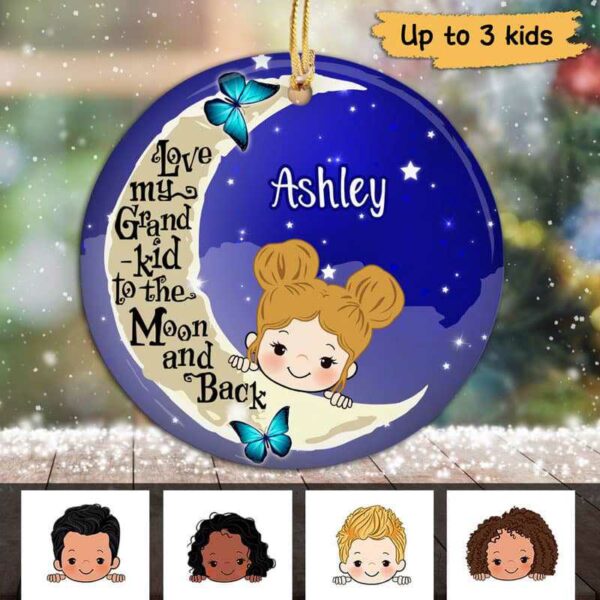 Ornament Love Grandkids To The Moon Personalized Circle Ornament Ceramic / Pack 1