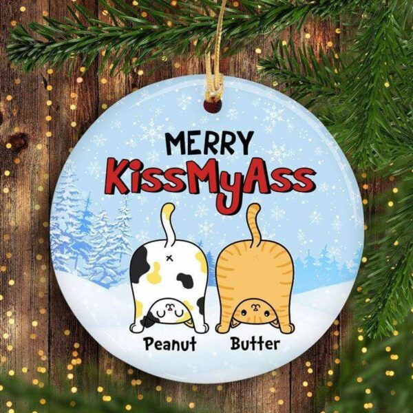 Ornament Merry Kissmyass Cats Christmas Personalized Circle Ornament