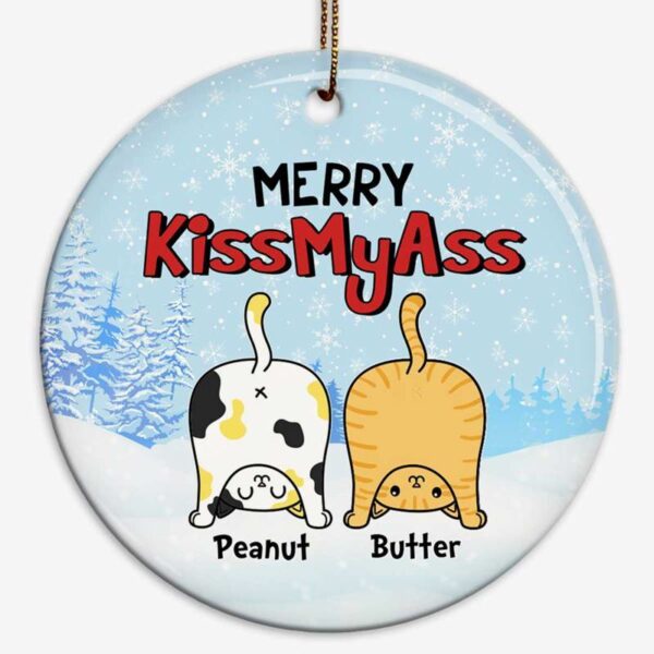 Ornament Merry Kissmyass Cats Christmas Personalized Circle Ornament Ceramic / Pack 1
