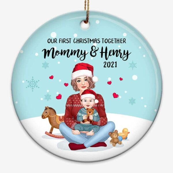 Ornament Mom & Baby First Christmas Pastel Personalized Circle Ornament