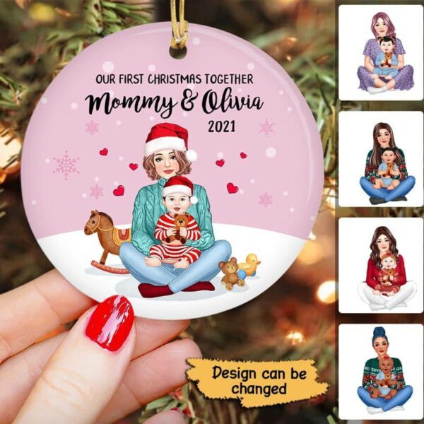 Ornament Mom & Baby First Christmas Pastel Personalized Circle Ornament Ceramic / Pack 1