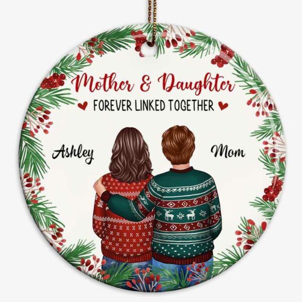 Ornament Mother Father And Daughter Son Holly Branch Personalized Circle Ornament