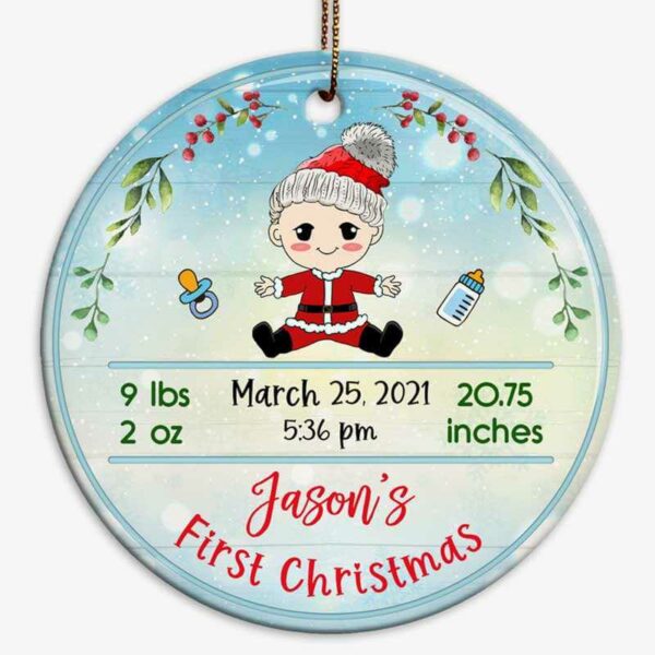 Ornament New Baby Birth Detail Christmas Personalized Circle Ornament