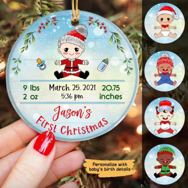 Ornament New Baby Birth Detail Christmas Personalized Circle Ornament Ceramic / Pack 1