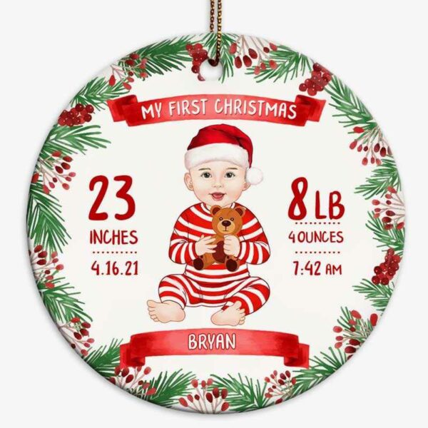 Ornament New Baby Info Christmas Personalized Decorative Circle Ornament