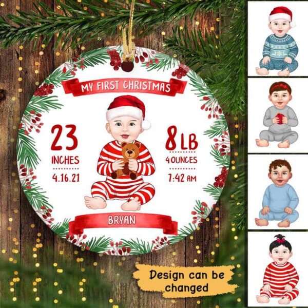 Ornament New Baby Info Christmas Personalized Decorative Circle Ornament Ceramic / Pack 1