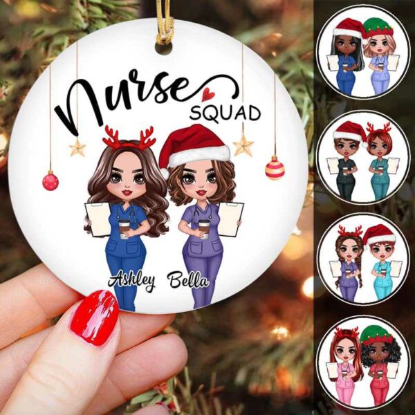 Ornament Nurse Squad Besties Christmas Personalized Circle Ornament Ceramic / Pack 1