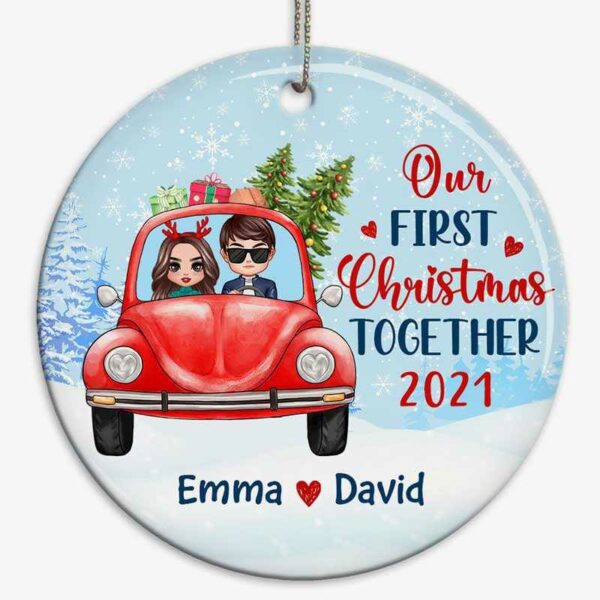 Ornament Our First Christmas Doll Couple Personalized Circle Ornament