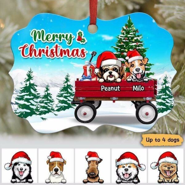 Ornament Peeking Dogs On Christmas Wagon Personalized Christmas Ornament Pack 1