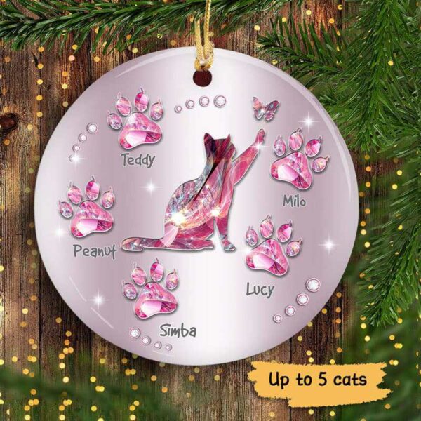 Ornament Pink Cats Personalized Circle Ornament Ceramic / Pack 1