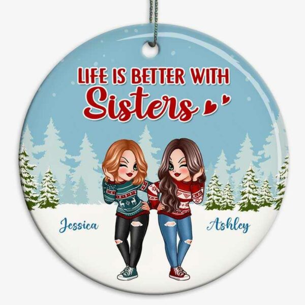Ornament Pretty Women Sisters Besties Christmas Personalized Circle Ornament