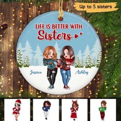 Ornament Pretty Women Sisters Besties Christmas Personalized Circle Ornament Ceramic / Pack 1