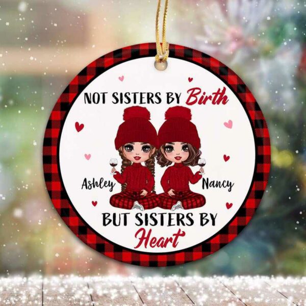 Ornament Red Patterned Doll Besties Personalized Circle Ornament Ceramic / Pack 1