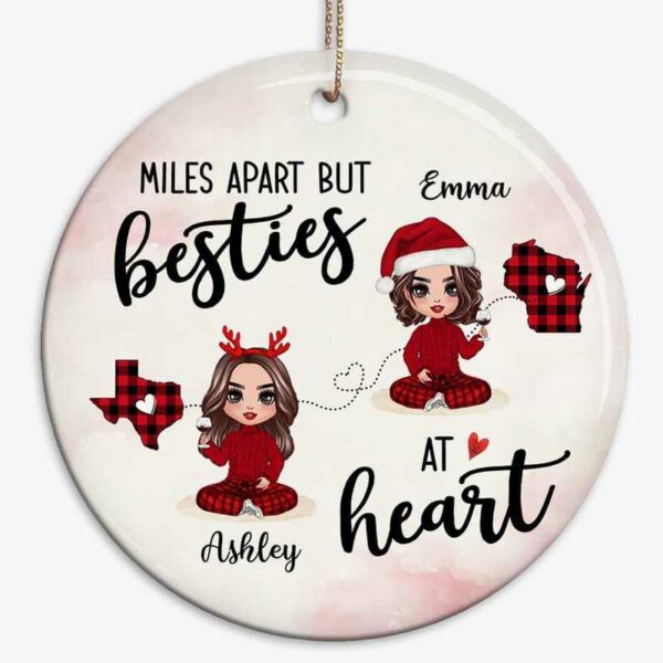 Ornament Red Plaid Long Distance Doll Besties Personalized Circle Ornament