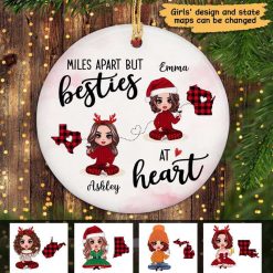 Ornament Red Plaid Long Distance Doll Besties Personalized Circle Ornament Ceramic / Pack 1