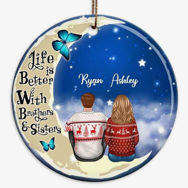 Ornament Sisters Brothers On Moon Personalized Circle Ornament