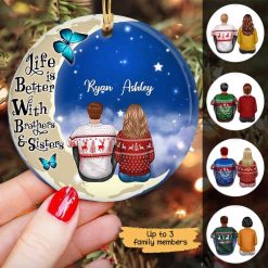Ornament Sisters Brothers On Moon Personalized Circle Ornament Ceramic / Pack 1