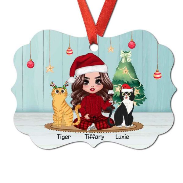 Ornament Sitting Cats And Doll Girl Personalized Christmas Ornament