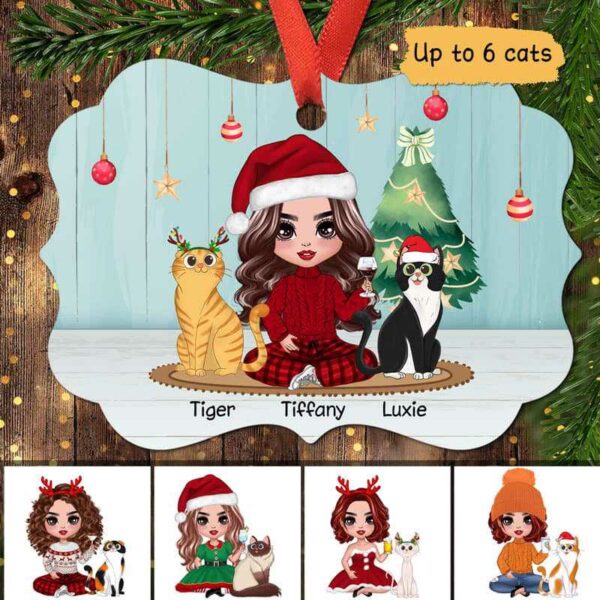 Ornament Sitting Cats And Doll Girl Personalized Christmas Ornament Pack 1