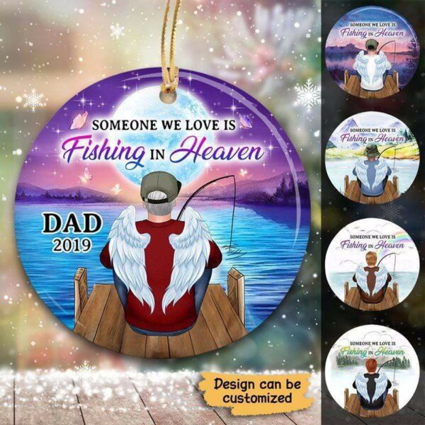 Ornament Someone We Love Fishing In Heaven Personalized Circle Ornament Ceramic / Pack 1