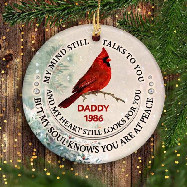 Ornament Still Looks For You Cardinal Memorial Family Personalized Circle Ornament Ceramic / Pack 1