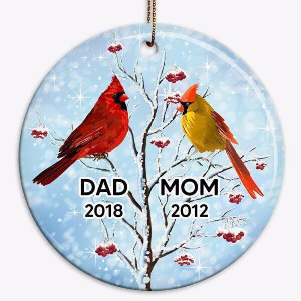 Ornament Winter Berry Branch Cardinals Personalized Circle Ornament