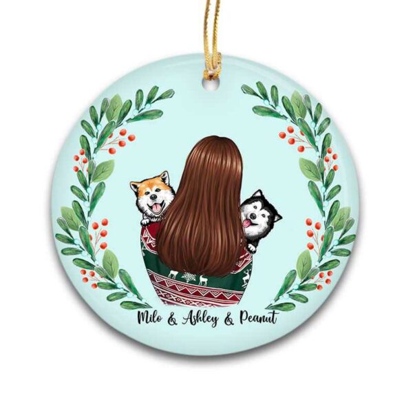 Ornament Woman Holding Dog Cat Christmas Personalized Decorative Circle Ornament