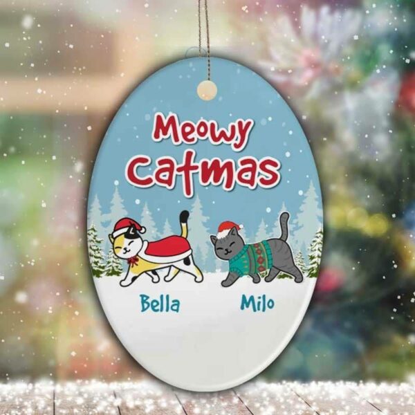 Oval Ornament Cat Christmas Walking In The Snow Personalized Decorative Oval Ornament